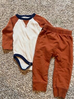 Cat & Jack Rust Orange & Cream Waffle Knit Raglan Baby Matching Set